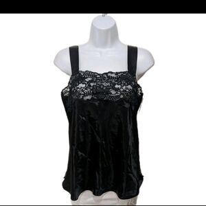 Unmentionables Vintage Cami Tank Top M Black Satin Camisole Whimsigoth Gothic